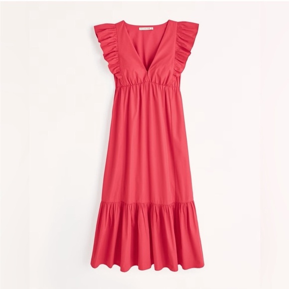 Abercrombie and Fitch Flutter Sleeve Tiered Midi Dress size Large Tall - Picture 4 of 12